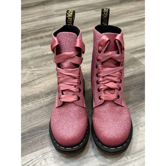Dr. Martens Pink Glitter 8-Eye Lace-Up Combat Boot - Picture 2 of 6
